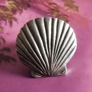 Vintage seashell brooch pin by Maiden Vermont Silver tone pewter sea shell